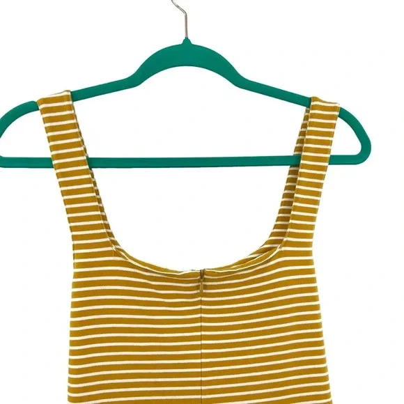 Saylor Heathe Striped Jumpsuit Yellow White Stripe Wide Leg Tie Front Size Small